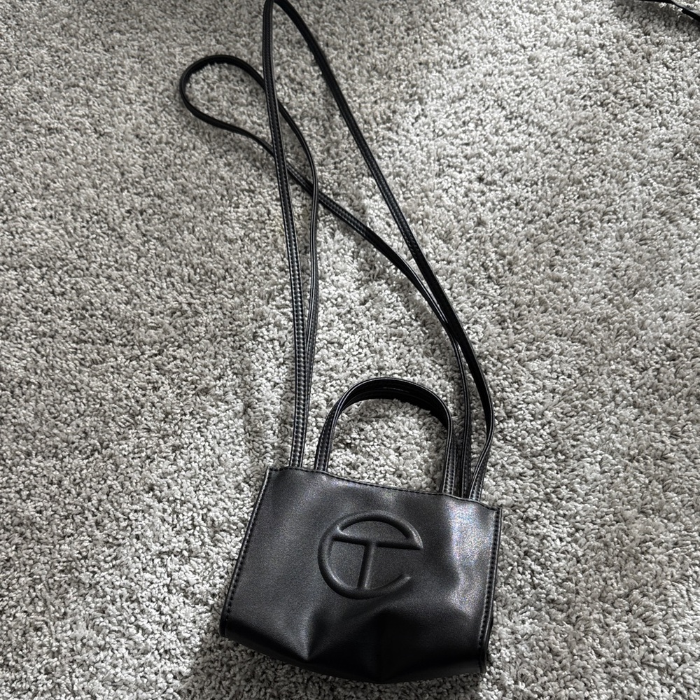 Black Leather Crossbody Mini Bag with TELFAR Logo